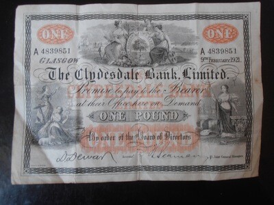 Clydesdale Bank £1 - 1921