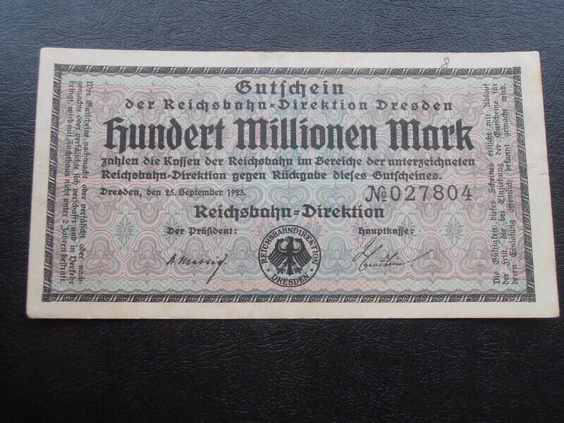 Germany Dresden 100 Million Marks  -  1923