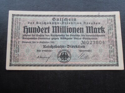 Germany Dresden 100 Million Marks - 1923