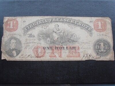 Confederate States of America $1 - 1862 (Virginia)