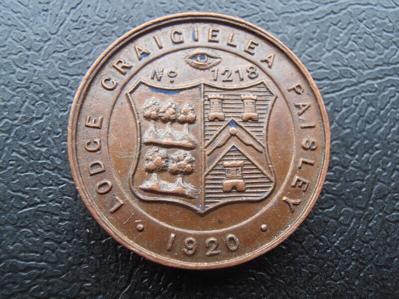 Masonic Penny Token Lodge Craigilea No 1218 (Paisley)