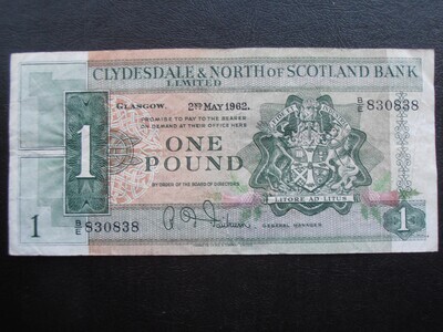 Clydesdale & North of Scotland Bank £1 - 1962