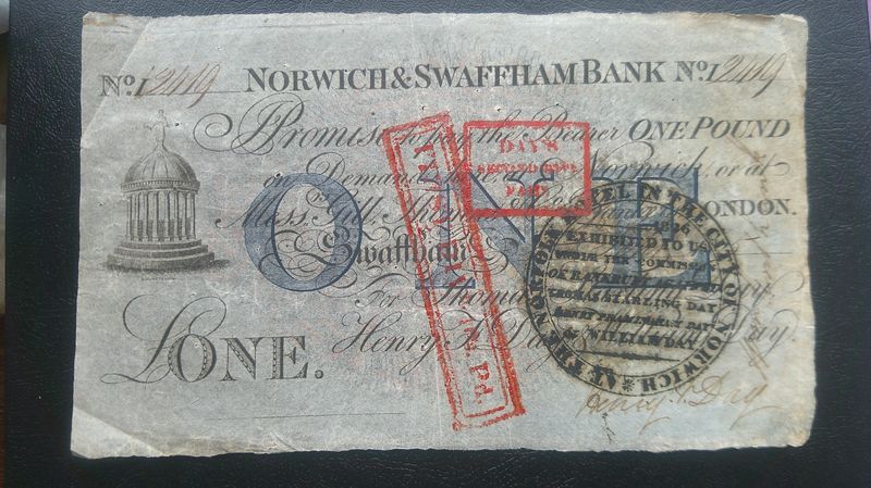 Norwich & Swaffham Bank £1 -  1825