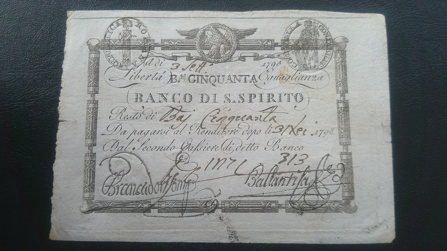 Italy Roman Republic 50 Paoli  -  1798 (Banco Di S Spirito)