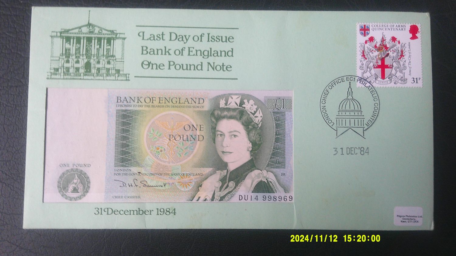 Last Day of Issue Bank of England £1 Cover