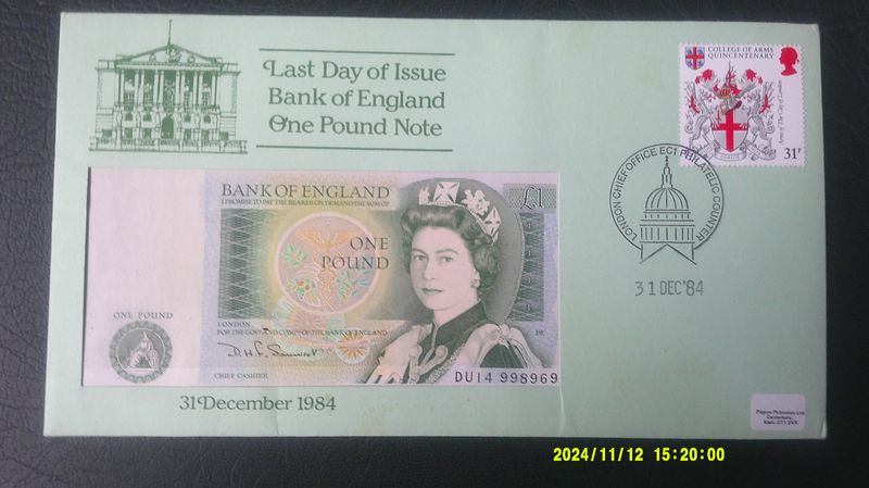Last Day of Issue Bank of England £1 Cover