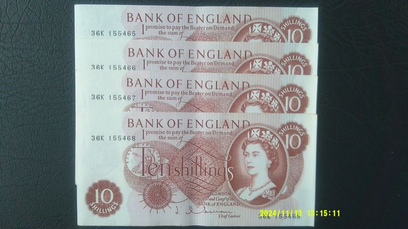 Bank of England Ten Shillings - 1963 (4 Banknotes)