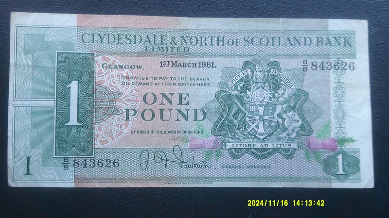 Clydesdale & North of Scotland Bank £1 -  1961