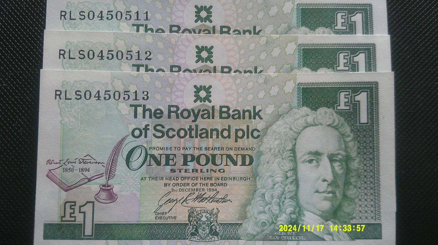 Royal Bank of Scotland £1  -  1994  (R.L.S.) x 3 Consecutive