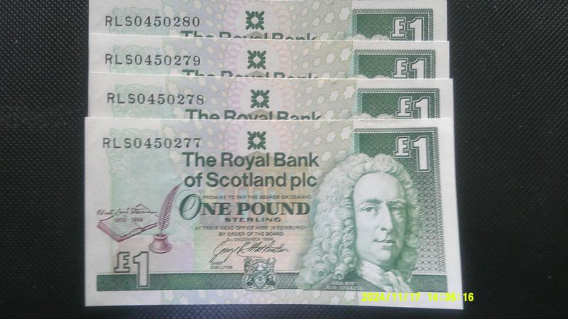 Royal Bank of Scotland £1  -  1994  (R.L.S.) x 4 Consecutive.