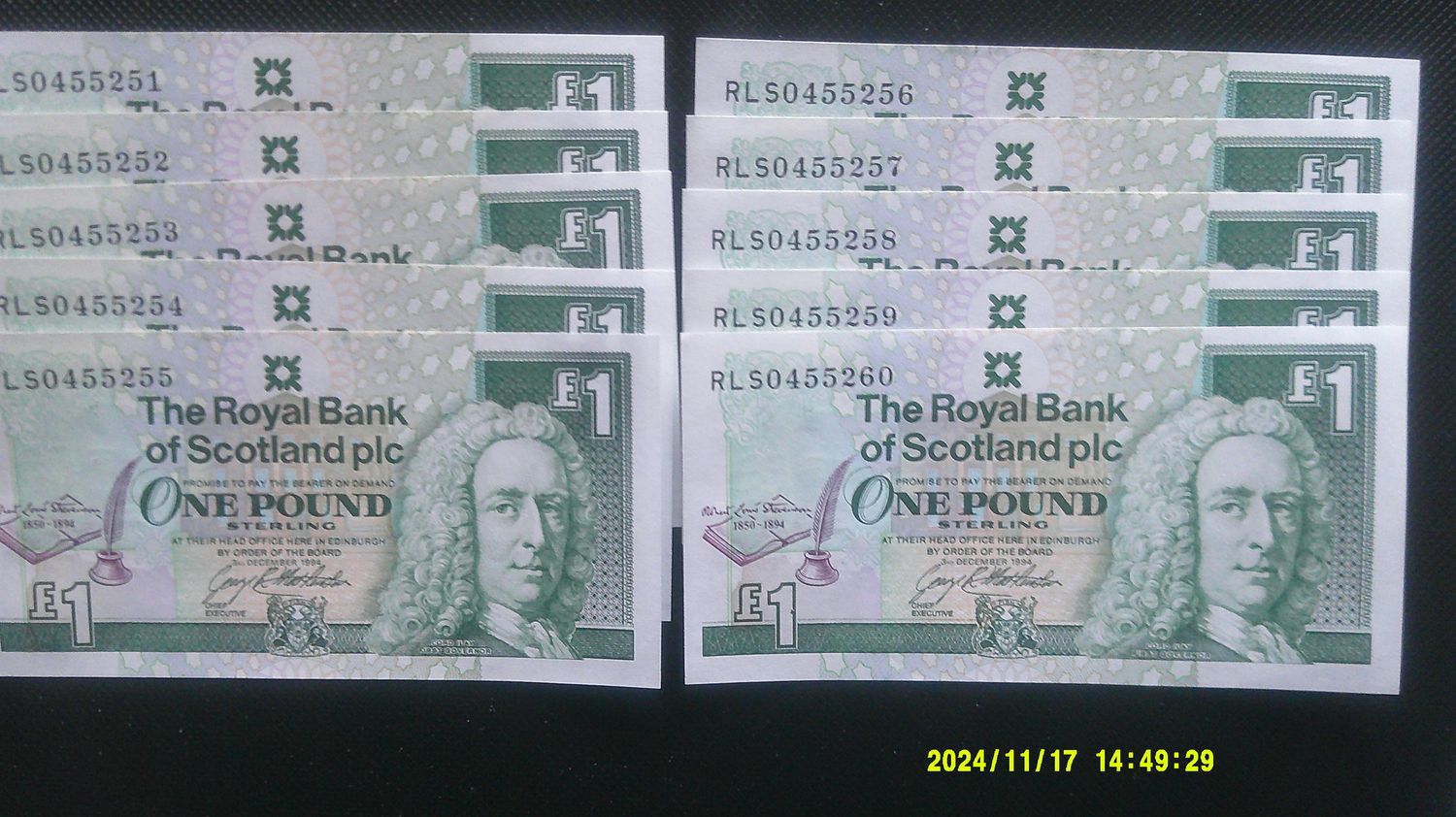 Royal Bank of Scotland £1  -  1994 (R.L.S.) x 10 Consecutive.