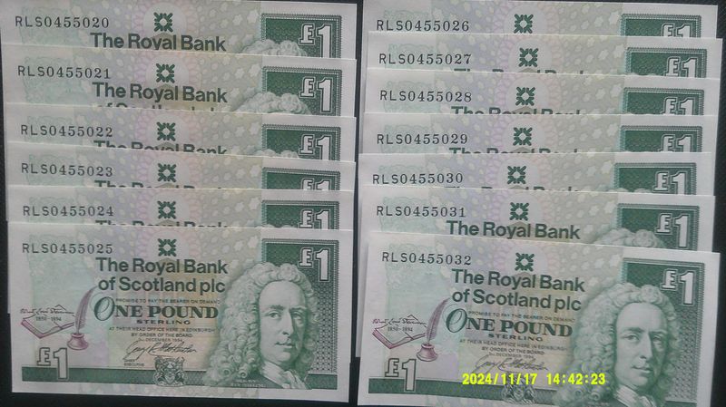 Royal Bank of Scotland £1  -  1994 (R.L.S.)  x 13 Consecutive