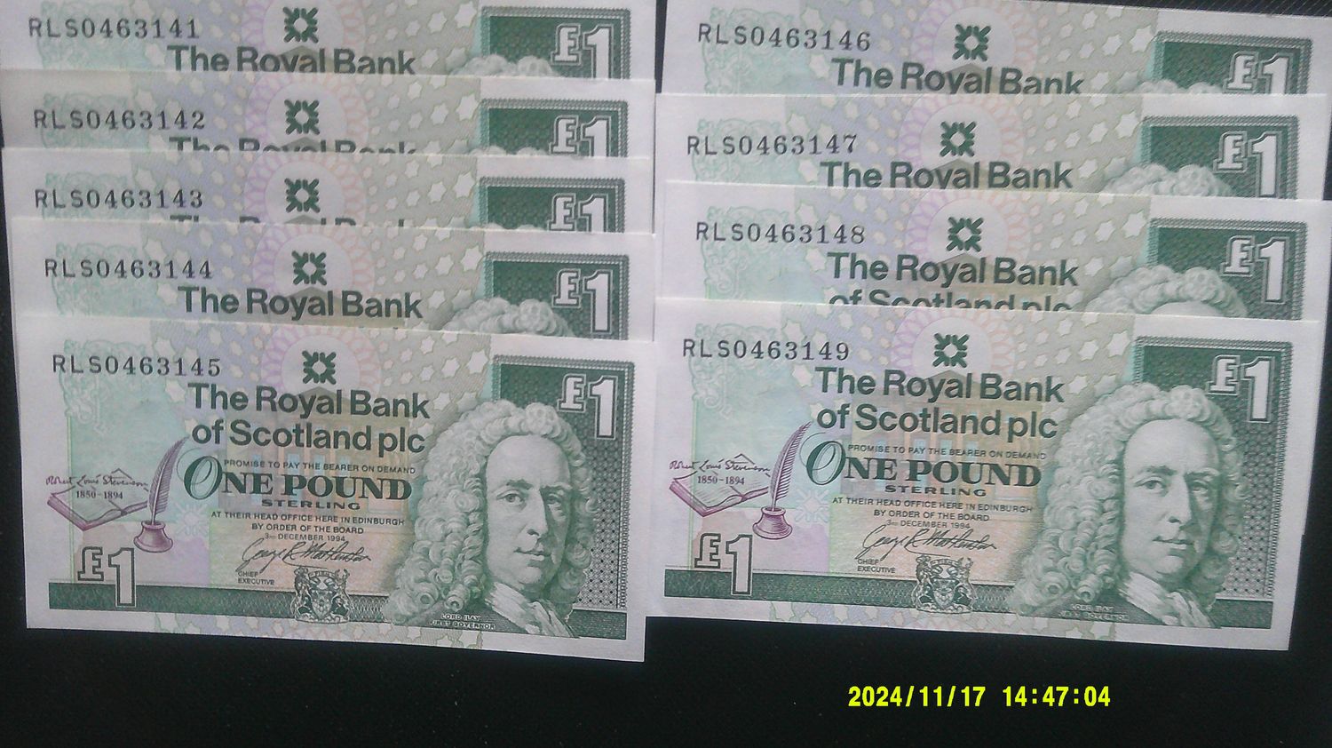Royal Bank of Scotland £1 - 1994 (R.L.S.) x 9 Consecutive