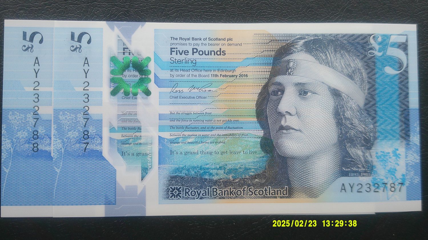 Royal Bank of Scotland £5  -  2016 2 x Consecutive