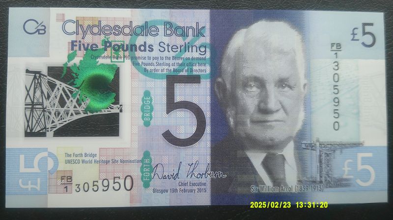 Clydesdale Bank £5  -  2015
