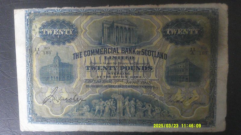 Commercial Bank of Scotland £20  -  1916  (Rare)