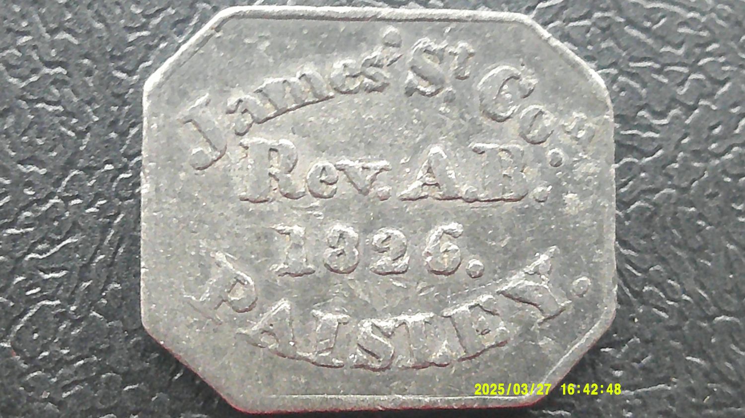Communion Token Paisley James Street - 1826