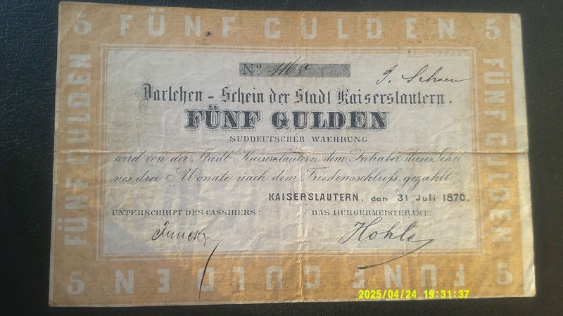 Germany  Kaiserslautern 5 Gulden - 1870