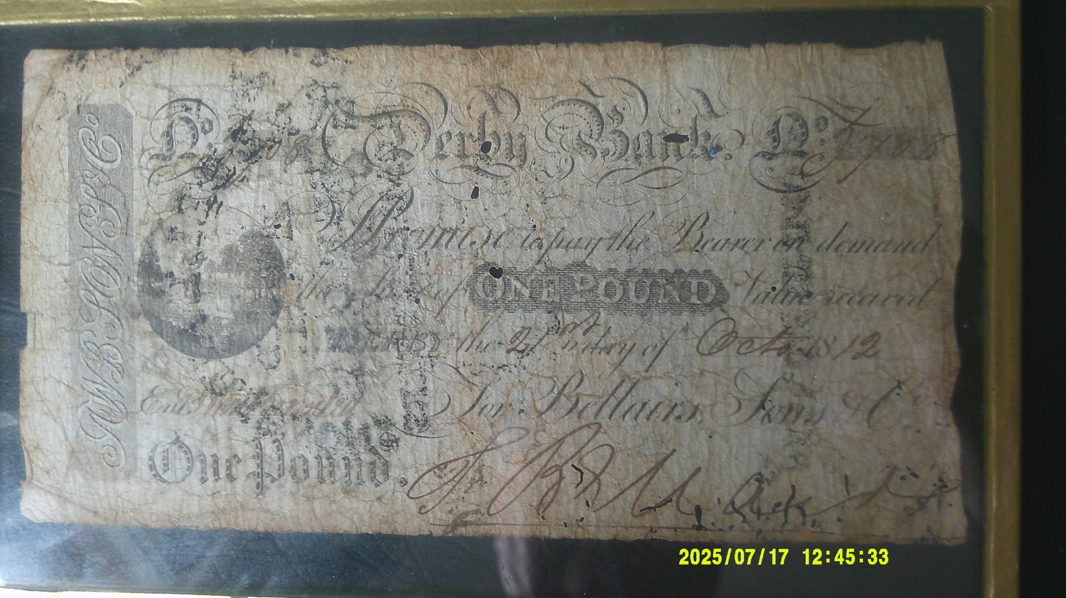 Derby Bank One Pound - 1812