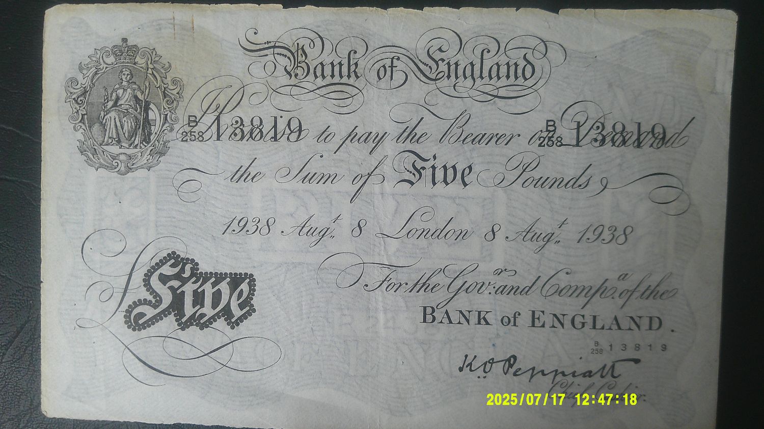 Bank of England £5 - 1938