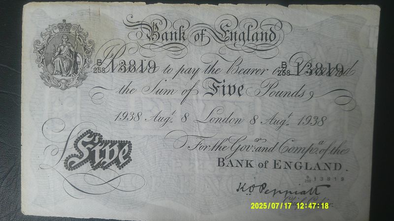 Bank of England £5 - 1938