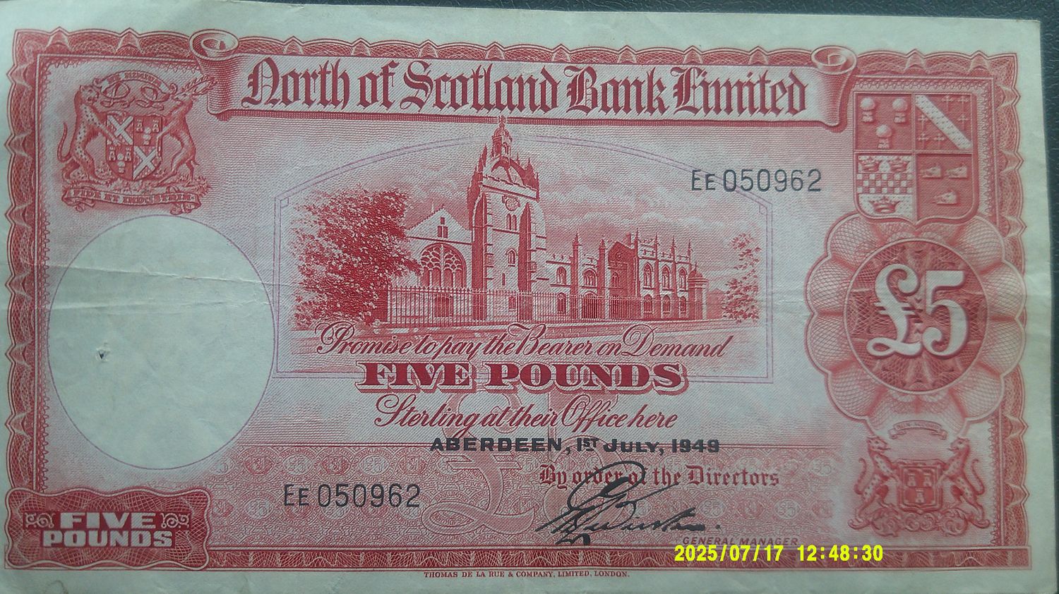 North of Scotland Bank £5  -  1948