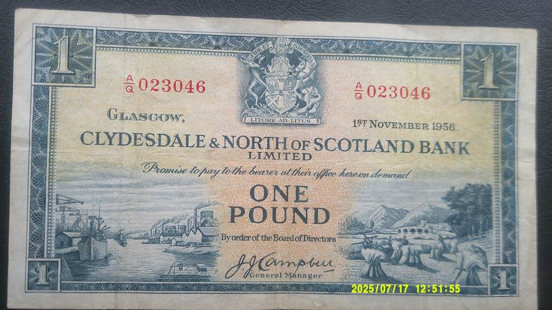 Clydesdale & North of Scotland Bank £1 - 1956