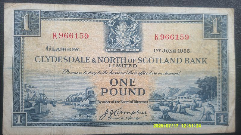 Clydesdale & North of Scotland Bank £1 - 1955