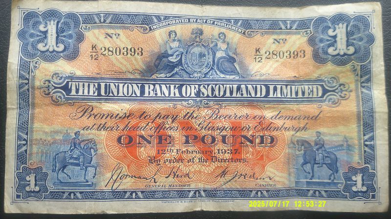 Union Bank of Scotland £1  -  1937