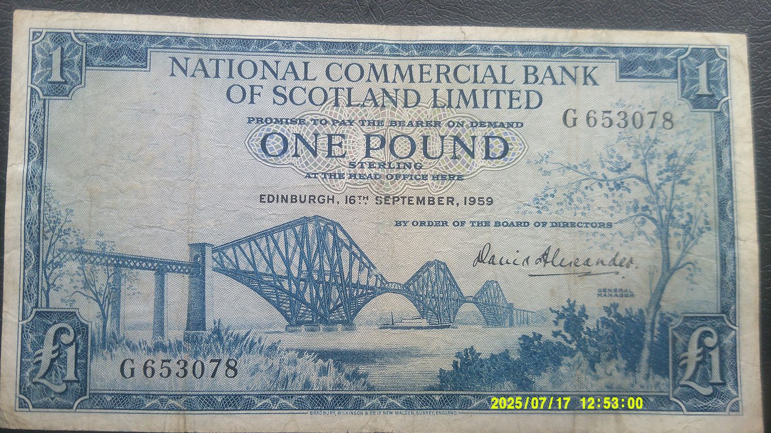 National Commercial Bank £1 - 1959