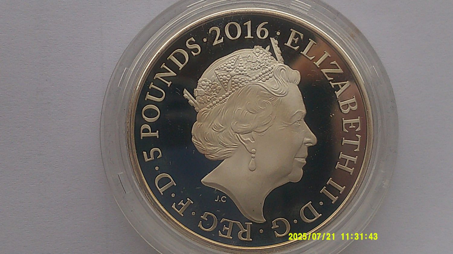 2016 - Silver Proof Five Pounds (Queens 90th Birthday) MRPD