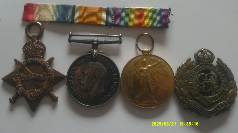 1st War Medal Trio and Badge (Royal Engineers)