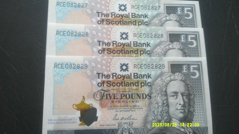 Royal Bank of Scotland £5  -  2014  (3 Consecutive)