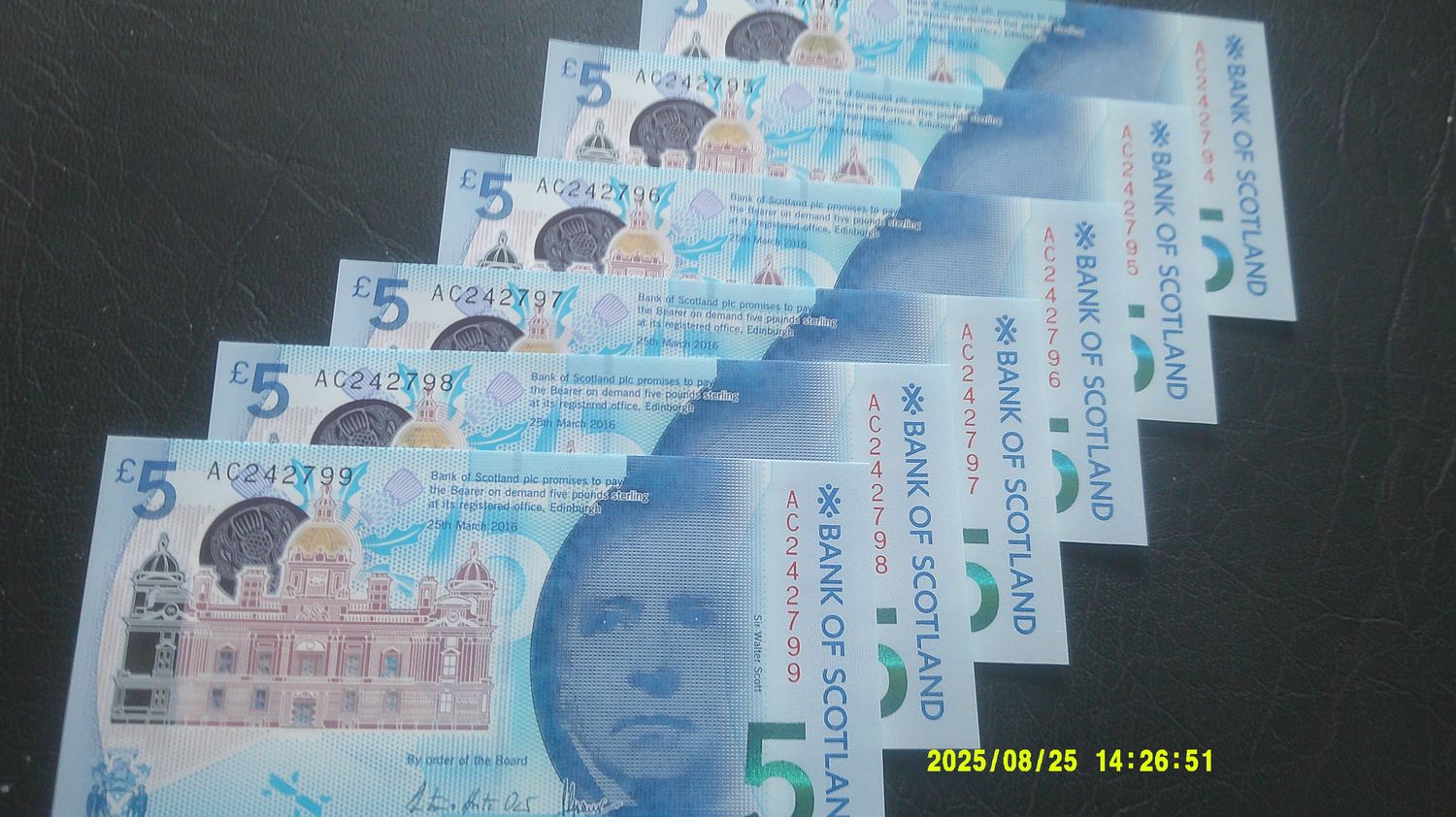 Bank of Scotland £5 - 2016  Six Consecutive Banknotes
