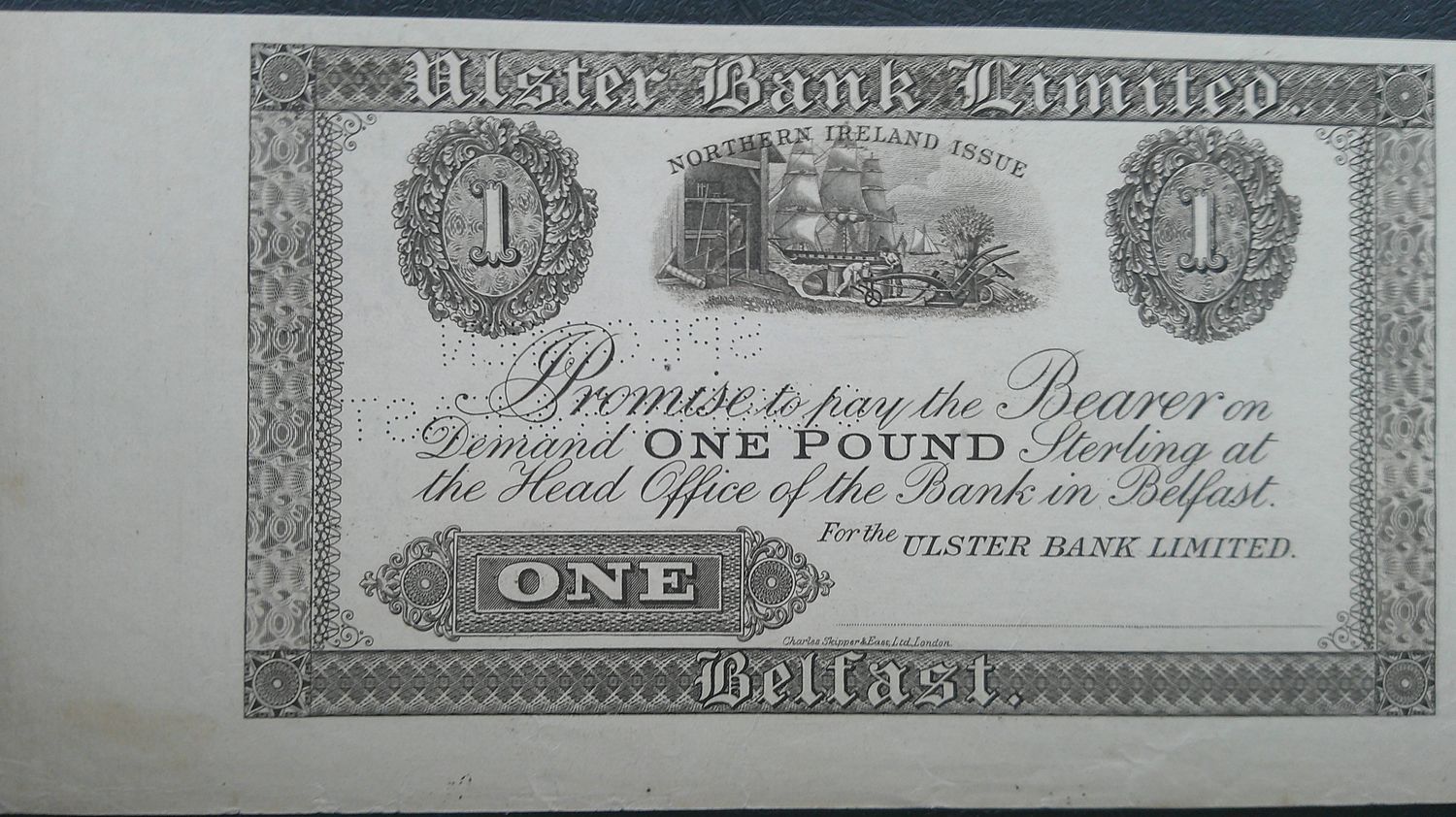 Ulster Bank £1 - c1929 Specimen