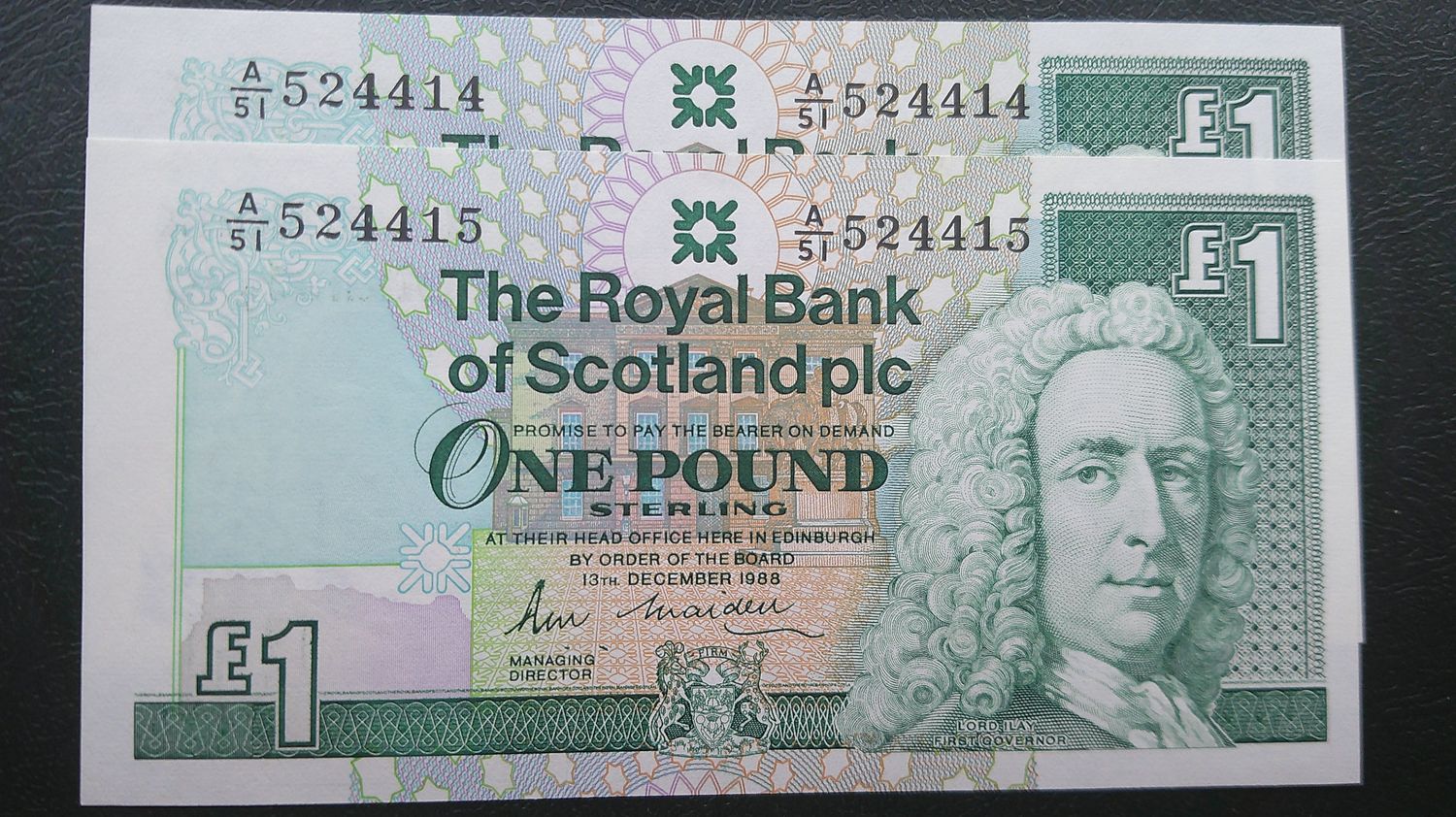 Royal Bank of Scotland £1 - 1988 2 Consecutive