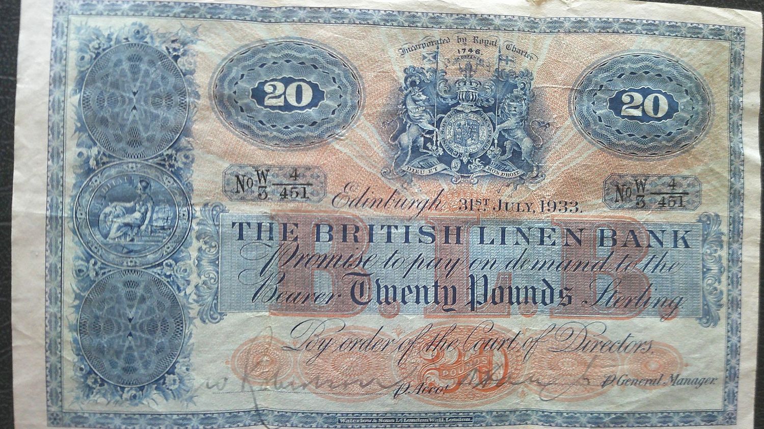 British Linen Bank £20 - 1933 British Linen Bank £20 - 1933