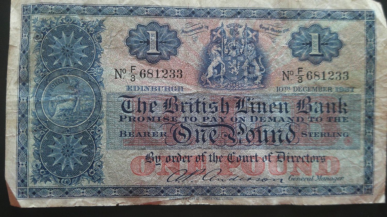 British Linen Bank £1 - 1957