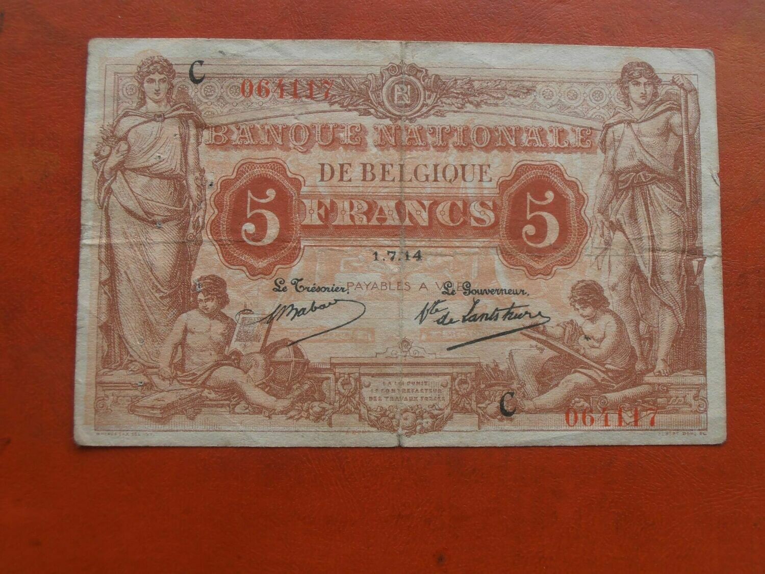 Belgium 5 Francs - 1914 Rare Belgium 5 Francs - 1914 Rare