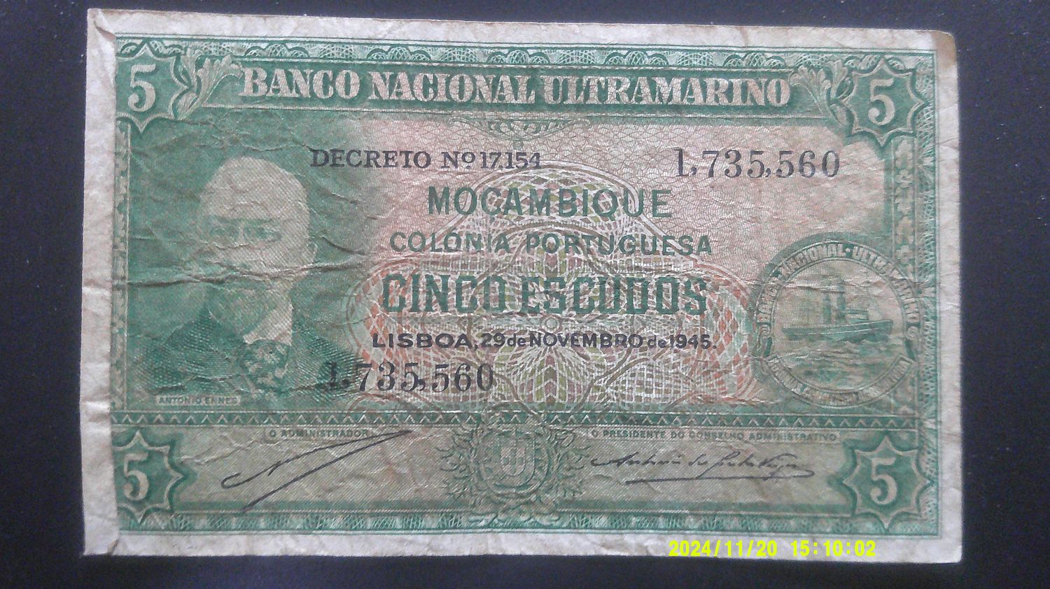 Mozambique 5 Escudos - 1945 Mozambique 5 Escudos - 1945