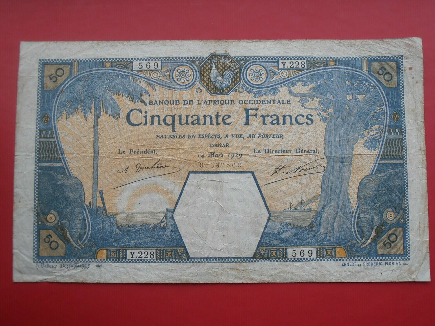 Senegal 50 Francs - 1929 Rare Senegal 50 Francs - 1929 Rare