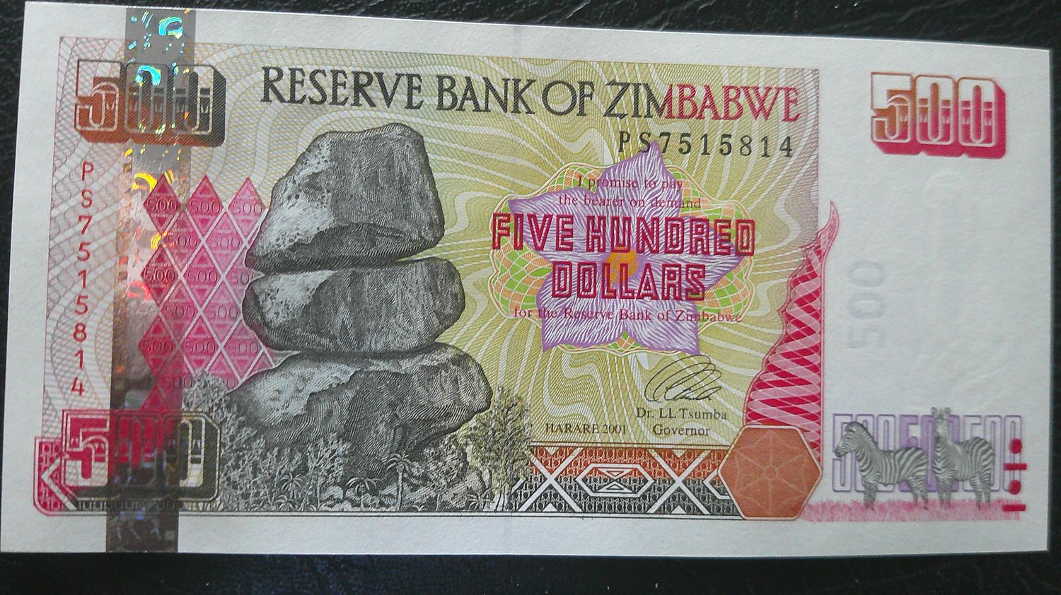 Zimbabwe 500 Dollars  -  2001