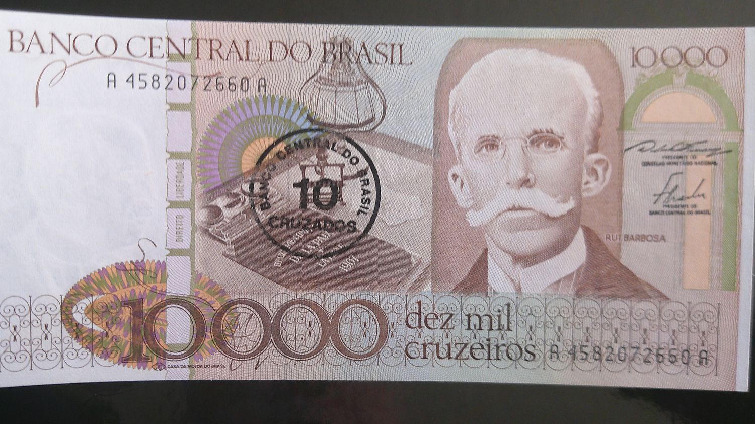 Brazil 10000 Cruzeiros Overstamped 10 Cruzados - 1986 Brazil 10000 Cruzeiros Overstamped 10 Cruzados - 1986