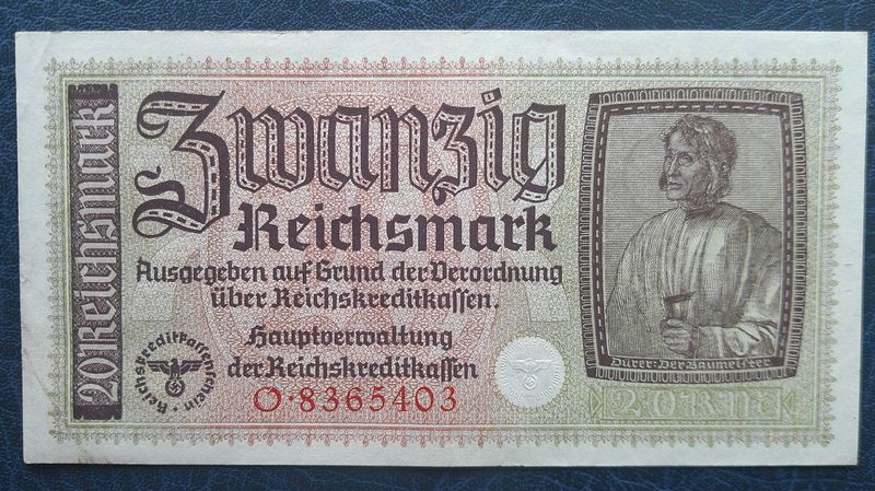 Germany 20 ReichsMarks  -  1940 to 1945