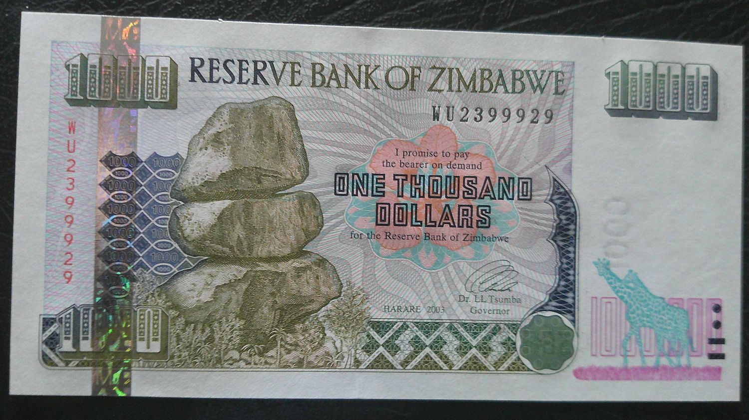 Zimbabwe 1 Thousand Dollars- 2003