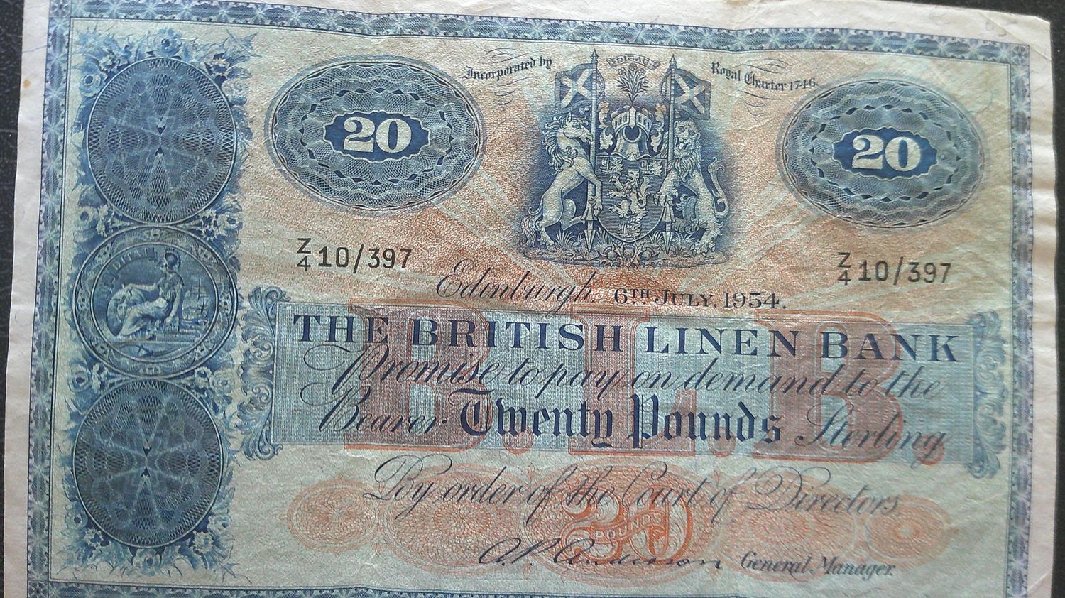 British Linen Bank £20 - 1954 British Linen Bank £20 - 1954