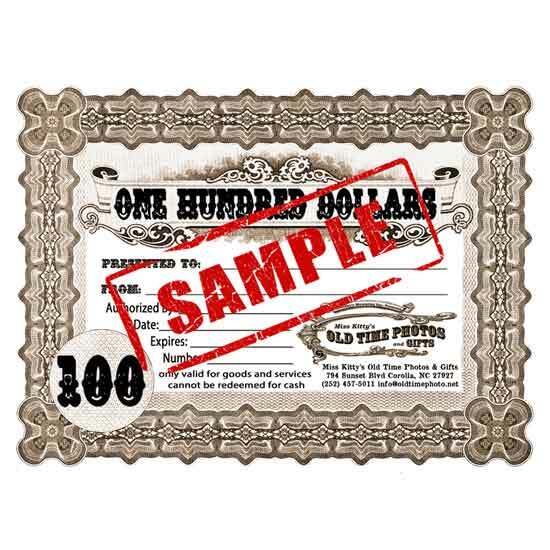 Gift Certificate Miss Kitty's Old Time Photos and Gifts