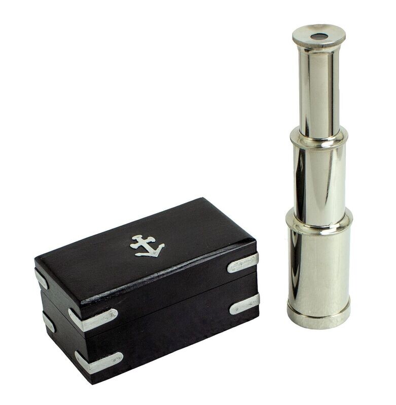 Telescope Spyglass  Chrome 7" With Black Box
