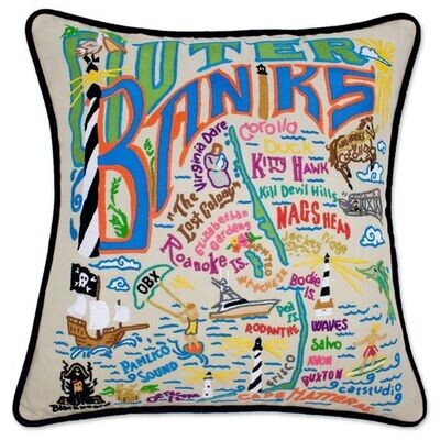 Outer Banks Hand-Embroidered Pillow by Catstudio