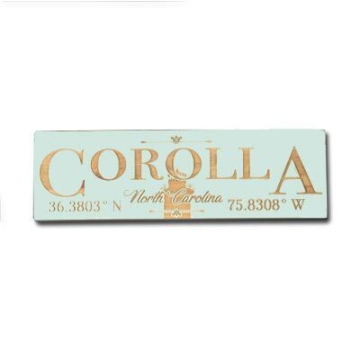 Corolla NC Coordinates Plaque Sea Glass